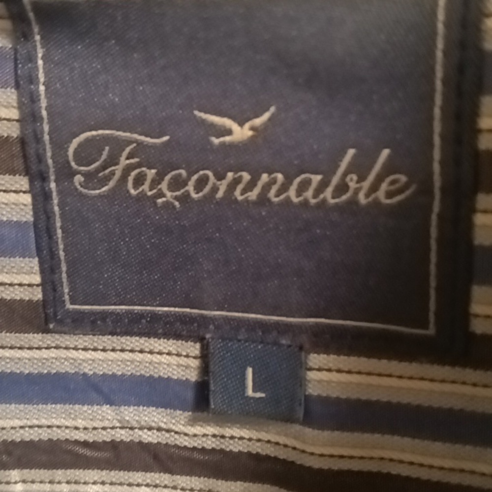 NWOT Falconnable blue/ black/white striped l/s 100% cotton shirt Size Large